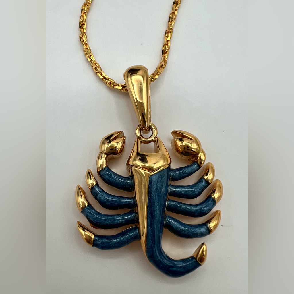 Vintage 1980s Bob Mackie Blue And Gold Enamel Scorpio Necklace 115$